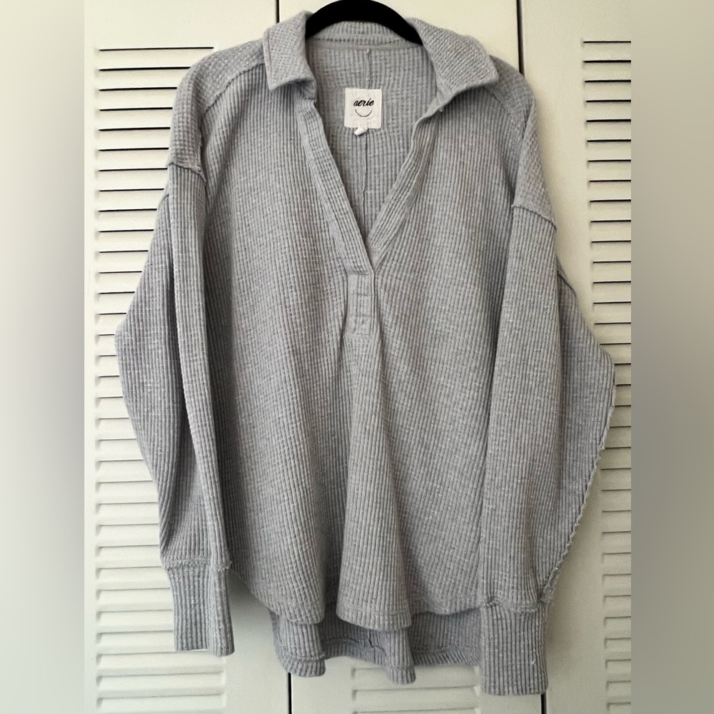 Aerie CozyUp Waffle Polo Sweater
